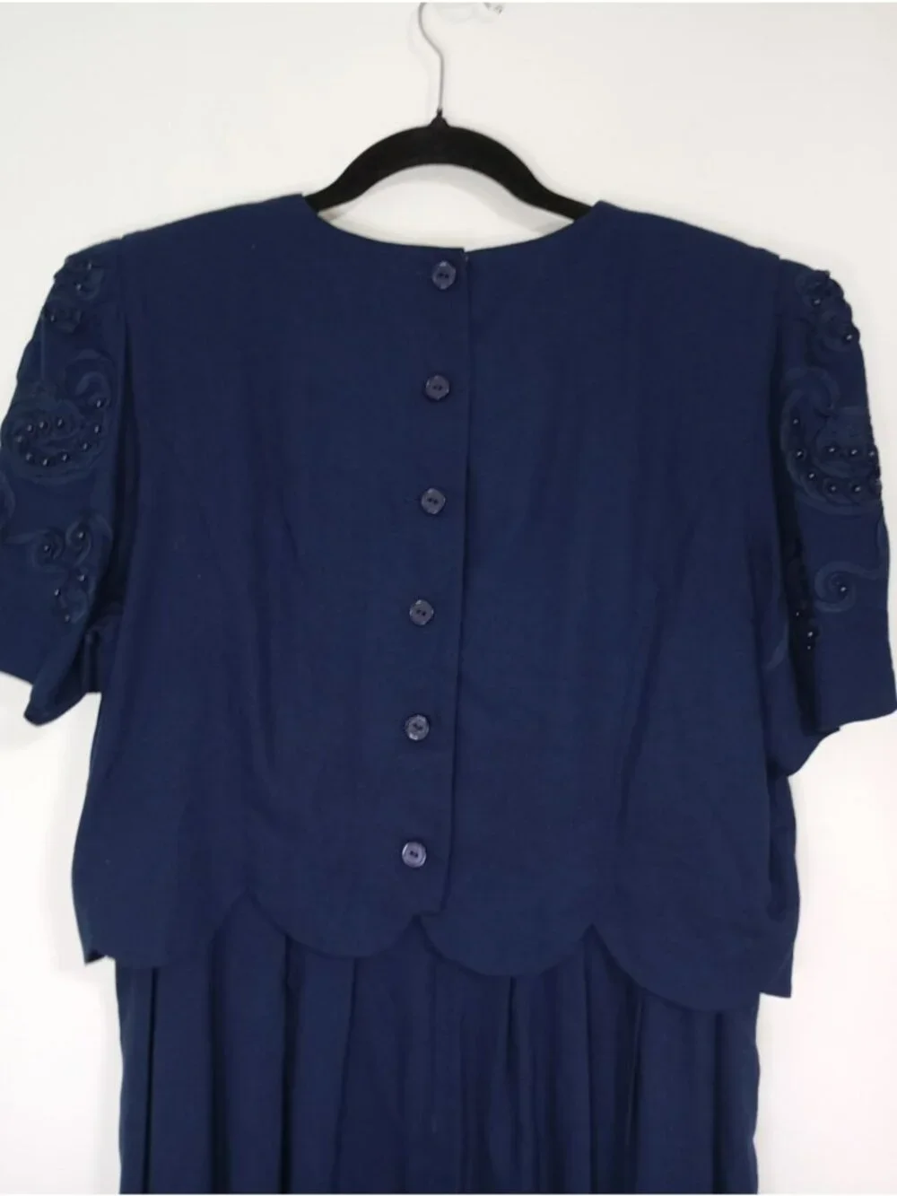 Vintage Plaza South Petites Navy Blue Embellished Dress Button Details Size 12